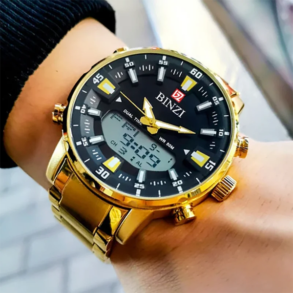 Luxus Herren-Armbanduhr 2025 – Goldene Edelstahluhr mit