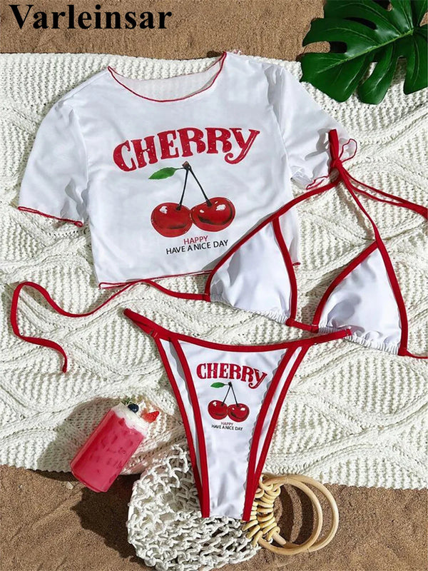 Bikini-Set 3-teilig mit Kirsch-Print
