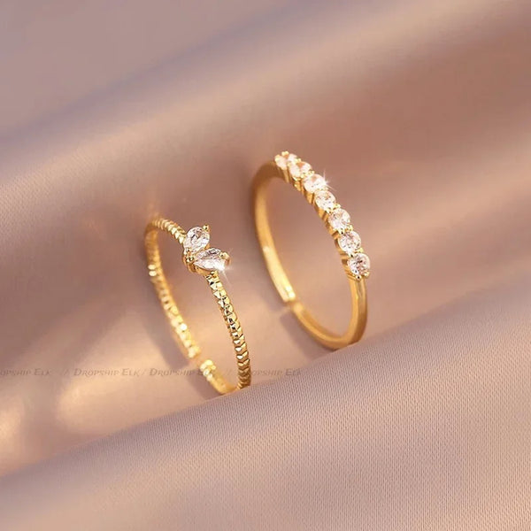 Herz-Ringe 2er-Set mit Zirkonia, verstellbar